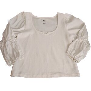 Anthropologie Maeve White Puff Sleeve Top L - Large